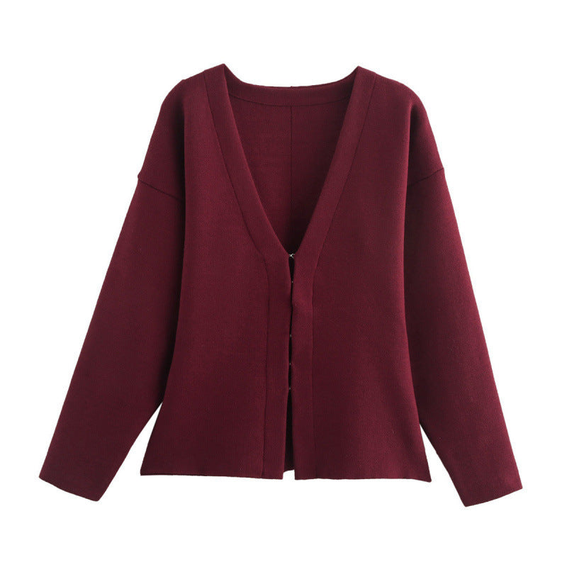 Damen Locker geschnittener Feinstrick-Cardigan mit tiefem V‑Ausschnitt und verdeckter Knopfleiste Nord Taschen