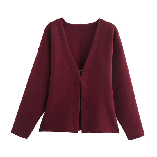 Damen Locker geschnittener Feinstrick-Cardigan mit tiefem V‑Ausschnitt und verdeckter Knopfleiste Nord Taschen