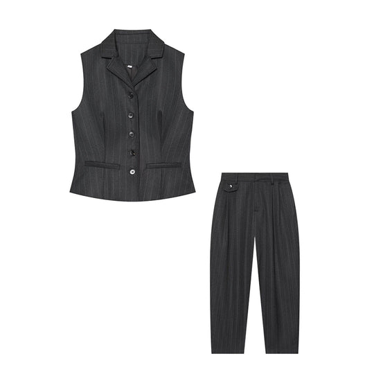 Damen Hochtaillierte Bundfaltenhose mit Nadelstreifen und Zierpatte Nord Taschen