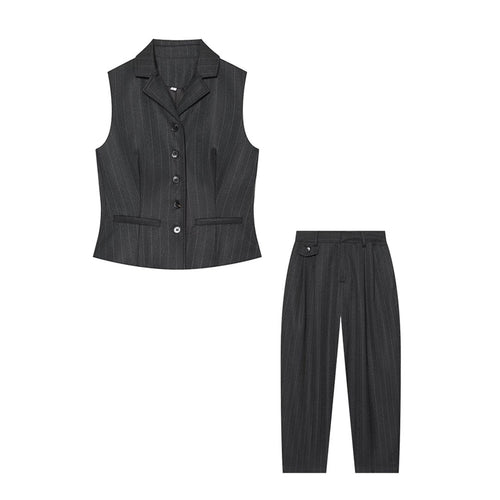 Damen Hochtaillierte Bundfaltenhose mit Nadelstreifen und Zierpatte Nord Taschen
