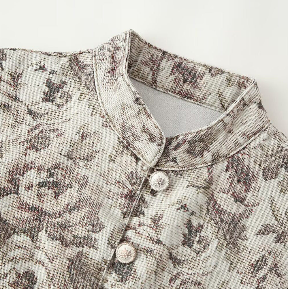Damen Taillierte Jacquard-Jacke mit Stehkragen und Schößchen Nord Taschen