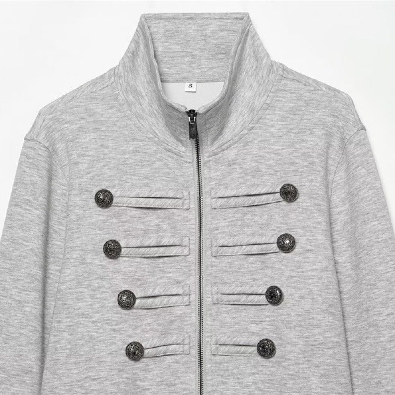 Damen Kurze Sweatjacke im Military-Stil mit Stehkragen und Zierknopfdetails Nord Taschen