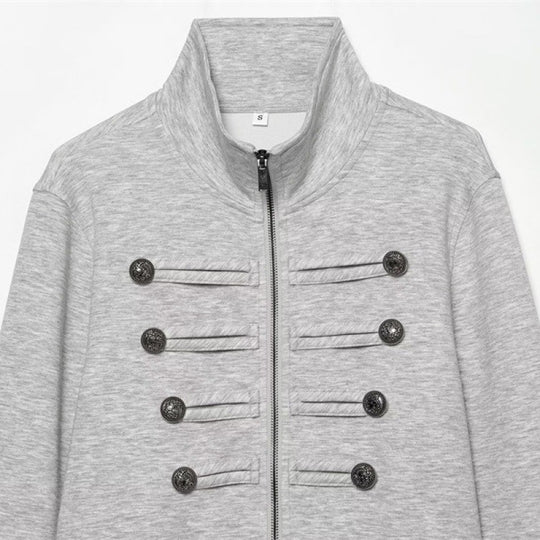 Damen Kurze Sweatjacke im Military-Stil mit Stehkragen und Zierknopfdetails Nord Taschen
