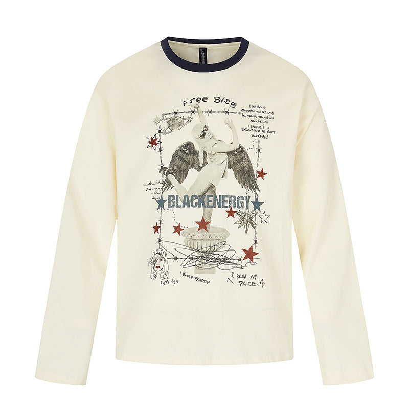 Damen Langarmshirt mit Vintage-Illustration, Kontrastkragen und Relaxed-Fit Nord Taschen