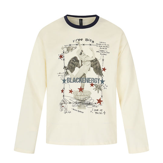Damen Langarmshirt mit Vintage-Illustration, Kontrastkragen und Relaxed-Fit Nord Taschen