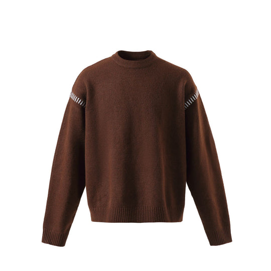 Damen Weicher Oversize Wollmix-Pullover mit Rundhalsausschnitt und dekorativer Schulternaht Nord Taschen