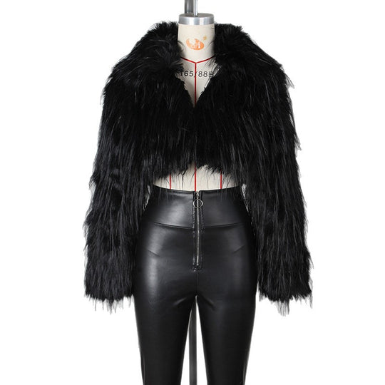 Damen Flauschiger Cropped-Bolero aus Hochflor-Kunstpelz mit spitzem Revers Nord Taschen
