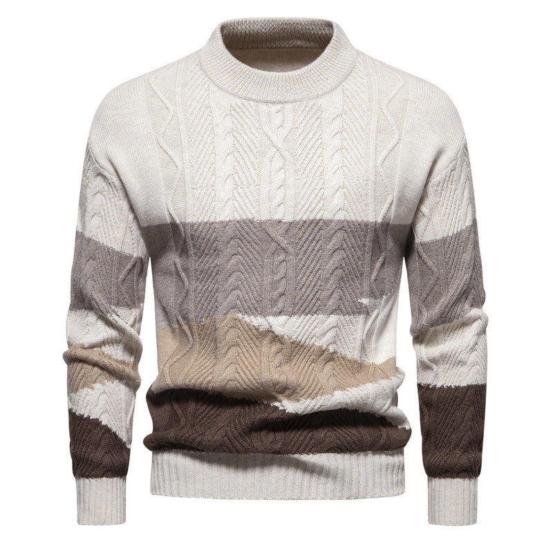 Herren Strukturiertes Colorblock Zopfstrick-Rollkragenpullover aus Baumwollmix Nord Taschen