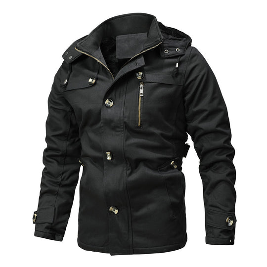 Herren Parka-Jacke mit Kapuze, Thermofutter und Metallknöpfen Nord Taschen