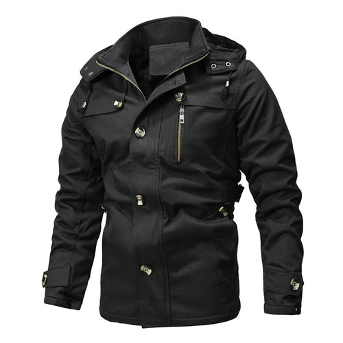 Herren Parka-Jacke mit Kapuze, Thermofutter und Metallknöpfen Nord Taschen