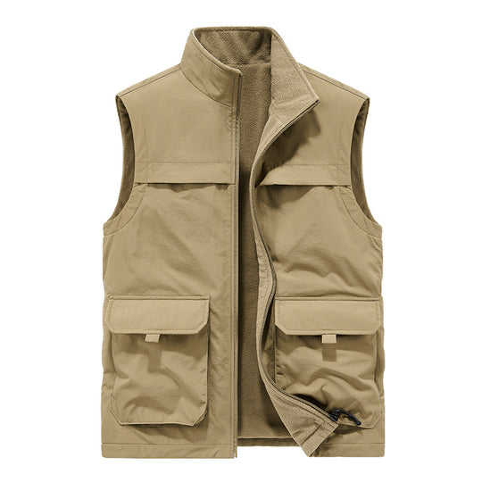 Herren Wattierte Utility-Weste mit Fleece-Innenfutter, Mehrfach-Taschen und Stehkragen Nord Taschen