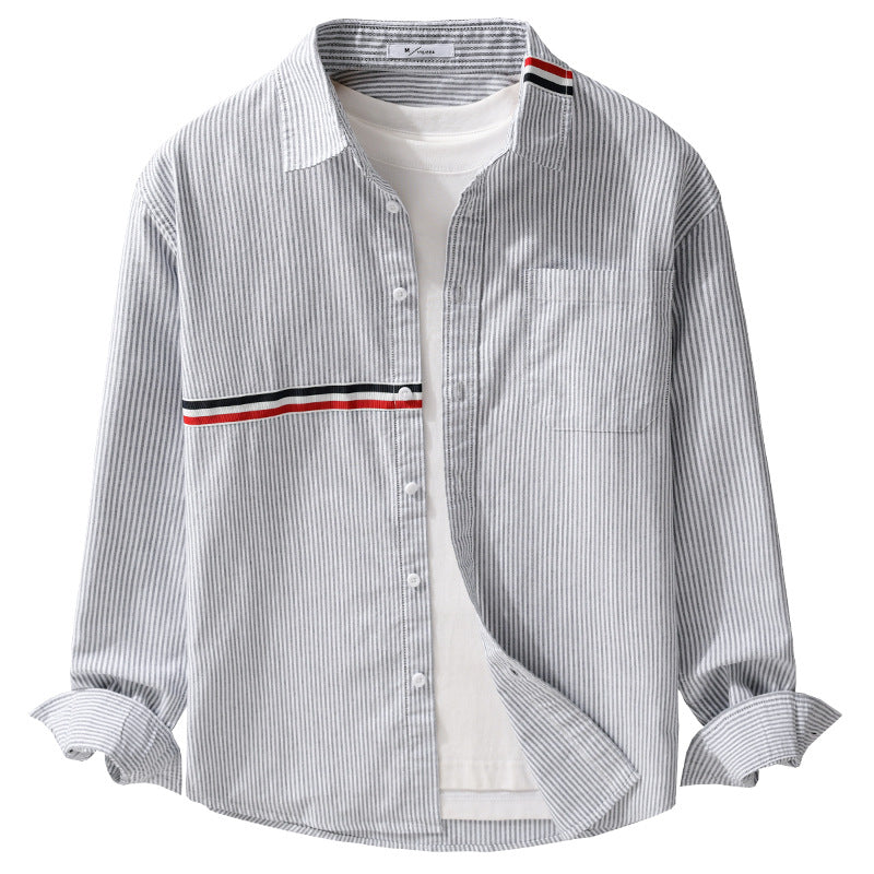 Herren Gestreiftes Overshirt aus Baumwollmix mit Brusttasche und sportivem Kontrastband Nord Taschen