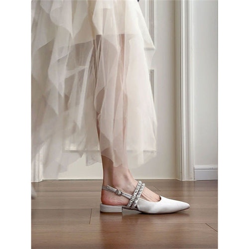 Damen elegante Slingback Ballerinas mit zierlichem Schmuckdetail