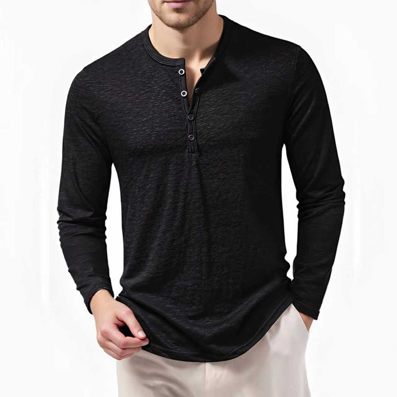 Herren Slim-Fit Henley Langarmshirt mit kurzem Knopfverschluss und abgerundetem Saum Nord Taschen