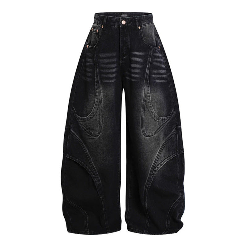 Damen Weite Hochtaillierte Ballon-Jeans mit markanten Panelnähten Nord Taschen