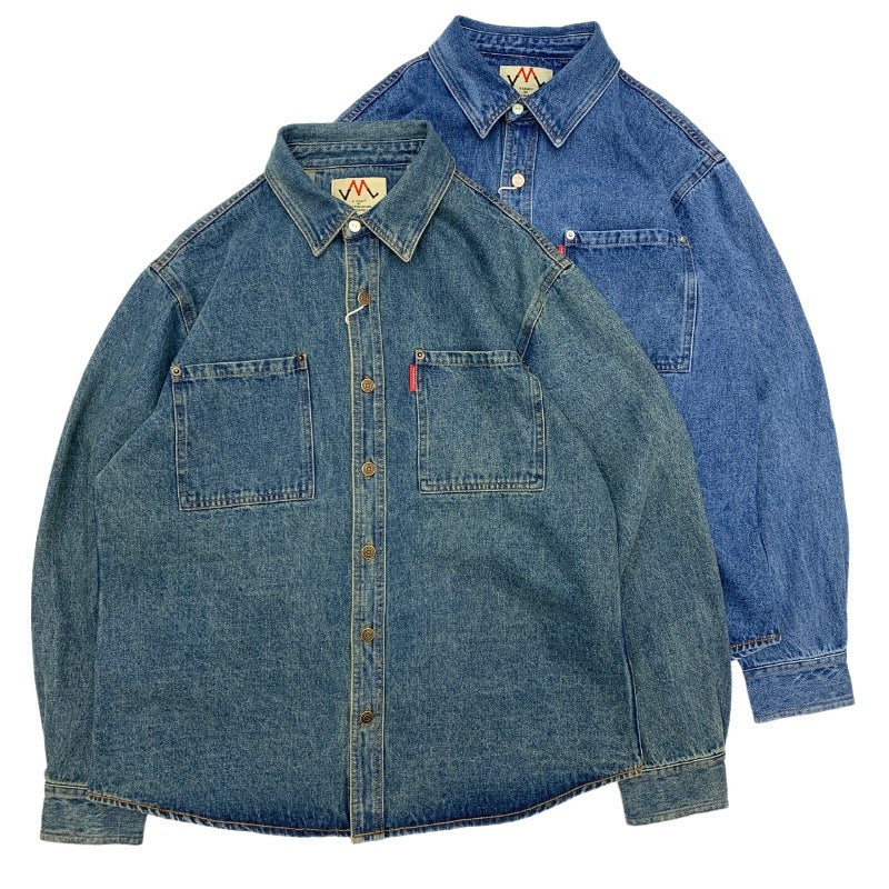 Herren Relaxed Denim-Hemdjacke mit aufgesetzten Brusttaschen und gerundetem Saum Nord Taschen