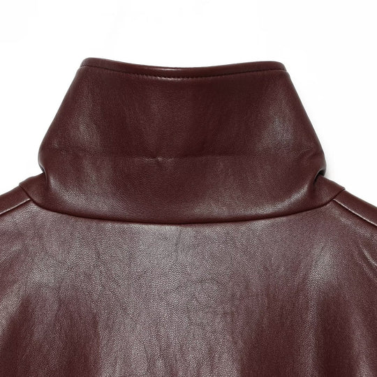 Damen Cropped Boxy-Bomberjacke in glänzender Lederoptik mit hohem Funnelkragen Nord Taschen