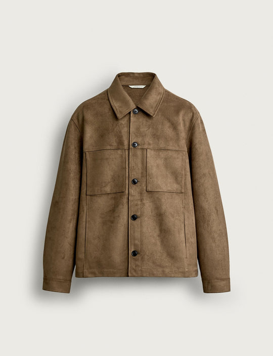 Herren Boxy-Overshirt aus Velourslederimitat mit aufgesetzten Pattentaschen Nord Taschen