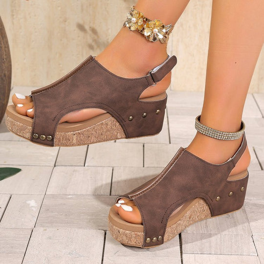 Damen Wedge-Sandaletten mit atmungsaktiver Strickoberfläche und anatomischem Fußbett