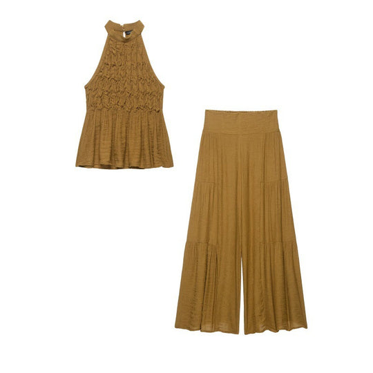 Damen Weite Stufenpalazzohose mit hohem Elastikbund Nord Taschen