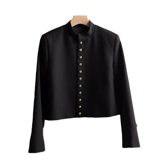 Damen Modische Jacke mit Stehkragen und goldenen Knöpfen Nord Taschen
