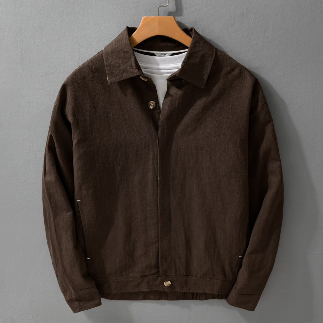 Herren Leichte Leinen-Überhemd-Jacke mit Hemdkragen und verdeckter Knopfleiste Nord Taschen