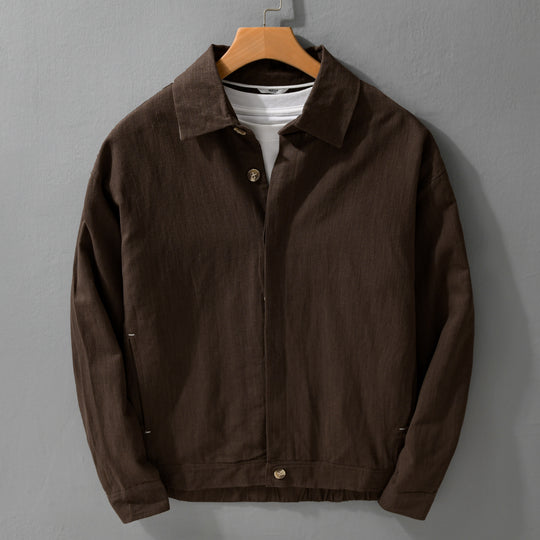 Herren Leichte Leinen-Überhemd-Jacke mit Hemdkragen und verdeckter Knopfleiste Nord Taschen