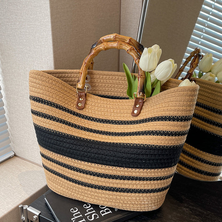 Damen Strandtasche mit handgefertigtem Bambusgriff Nord Taschen