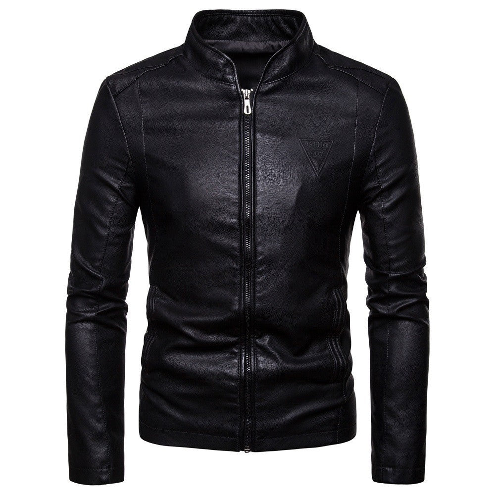 Herren schmal geschnittene Lammleder-Bikerjacke mit Stehkragen und tonalen Ziernähten Nord Taschen