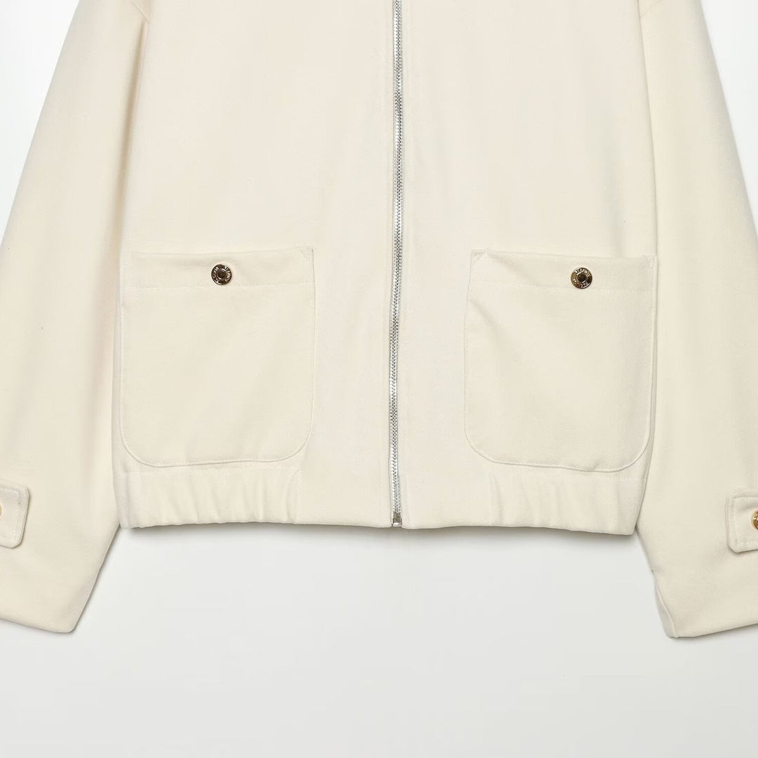 Damen Cropped Utility-Jacke mit hochgeschlossenem Kragen, Schulterklappen und aufgesetzten Pattentaschen Nord Taschen