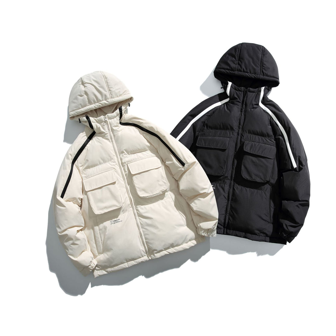 Unisex Kurz geschnittener Boxy-Puffer mit Kapuze, Kontraststreifen und großen Klappentaschen Nord Taschen
