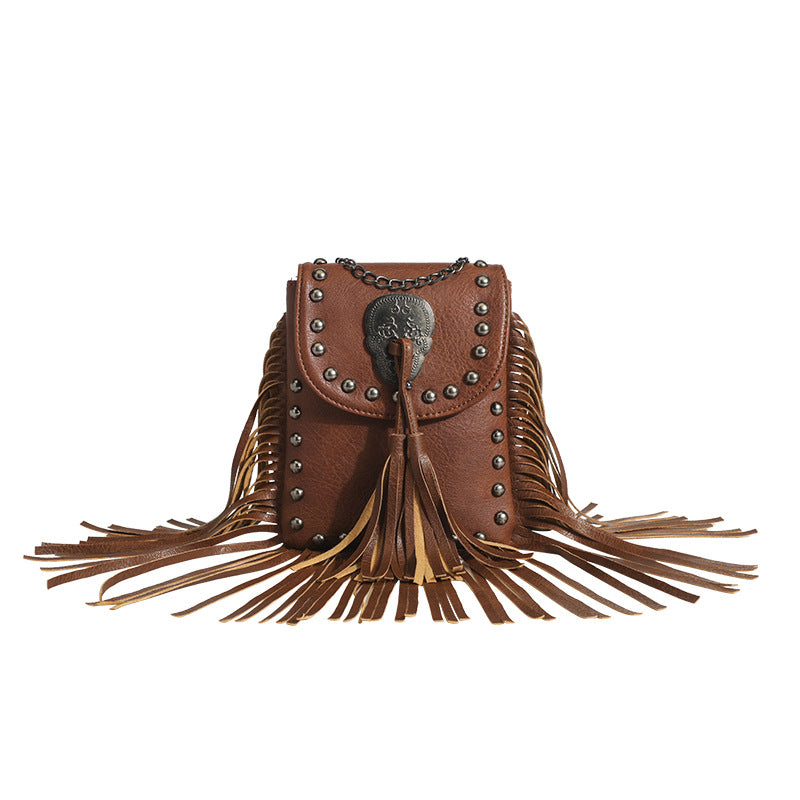 Damen Vintage Umhängetasche mit fransenbesetztem Design Nord Taschen