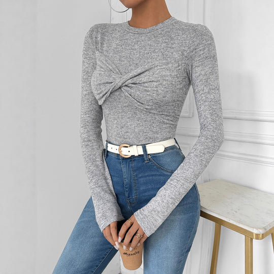 Damen Langarmshirt mit Knoten-Detail Nord Taschen
