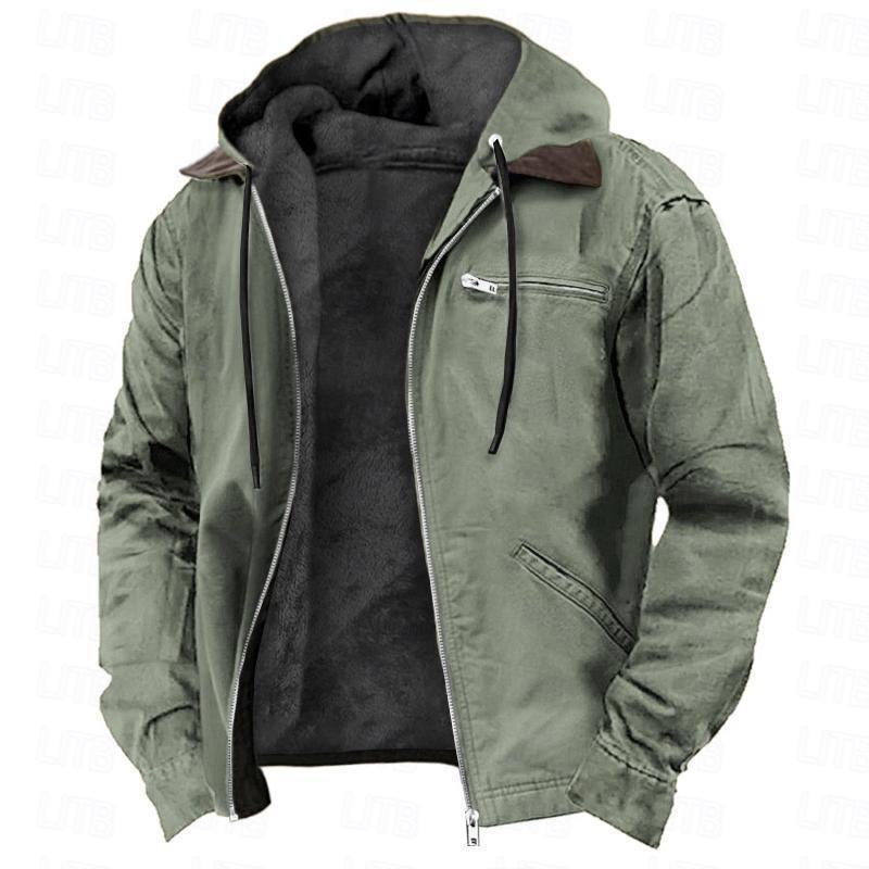 Herren Gefütterte Kapuzen-Lederjacke mit Teddyfutter und Brustreißverschlusstasche Nord Taschen