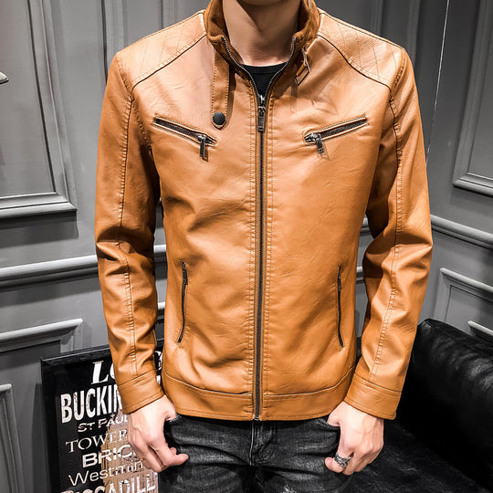 Herren Slim-Fit Kunstleder‑Racerblouson mit Stehkragen und Reißverschluss‑Brusttaschen Nord Taschen