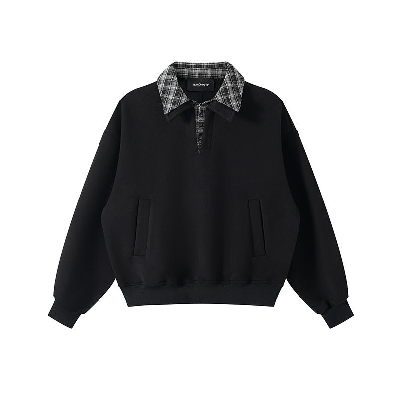 Unisex Oversize-Sweatshirt mit eingesetztem Karo-Hemdkragen und halbem Reißverschluss Nord Taschen