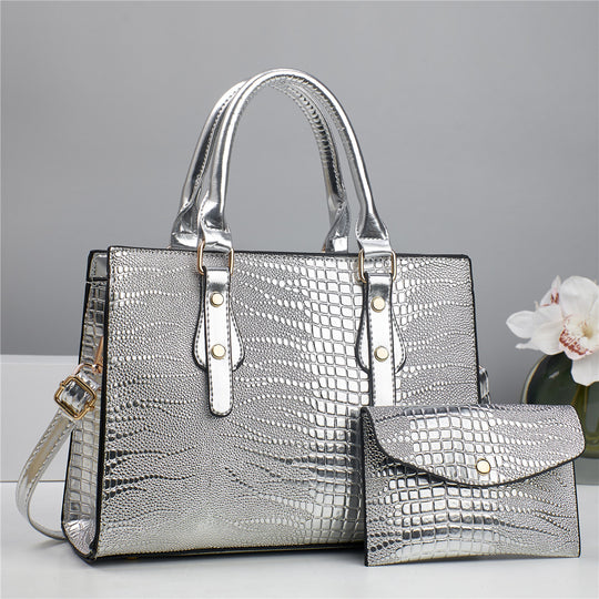 Damen elegante Handtasche mit Kroko-Prägung und abnehmbarer Clutch Nord Taschen