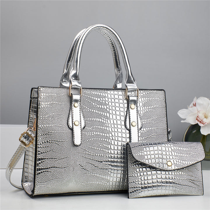Damen elegante Handtasche mit Kroko-Prägung und abnehmbarer Clutch Nord Taschen