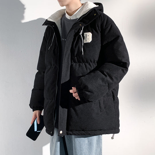 Herren Gepolsterte Cord-Steppjacke mit Kapuze, Teddyfleece-Innenfutter und Oversize-Schnitt Nord Taschen