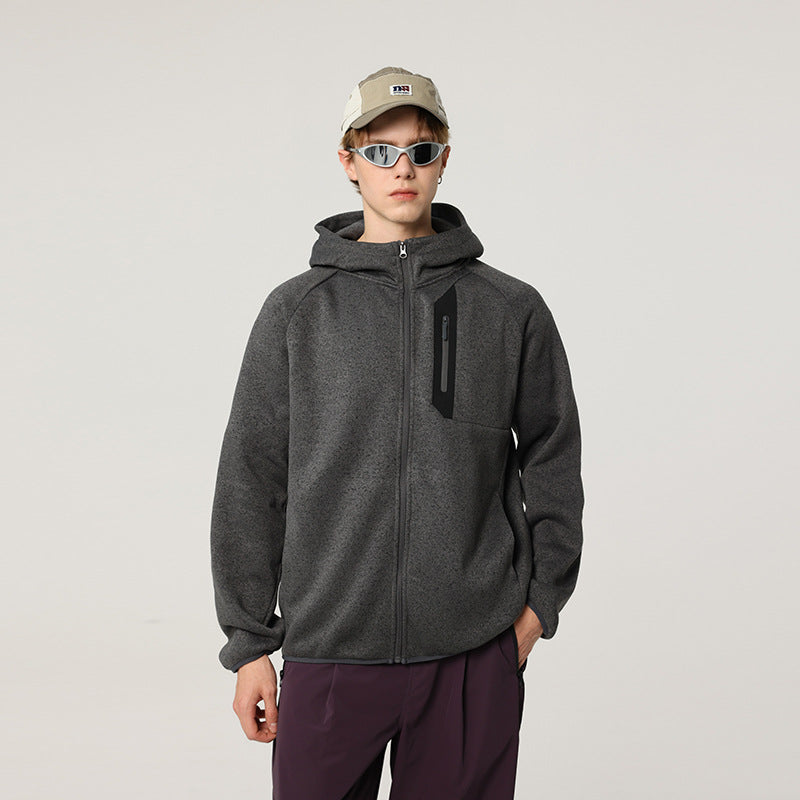 Herren Oversize Kapuzen‑Fleecejacke mit melierter Struktur, durchgehendem Reißverschluss und vertikaler Brusttasche Nord Taschen