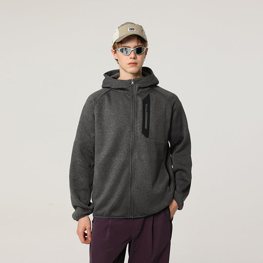 Herren Oversize Kapuzen‑Fleecejacke mit melierter Struktur, durchgehendem Reißverschluss und vertikaler Brusttasche Nord Taschen
