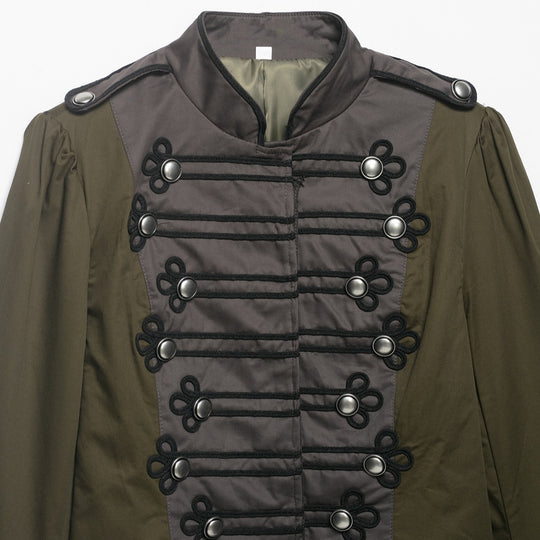 Damen Kurzjacke im Militärstil mit Stehkragen, Zierfrosch und Epauletten Nord Taschen