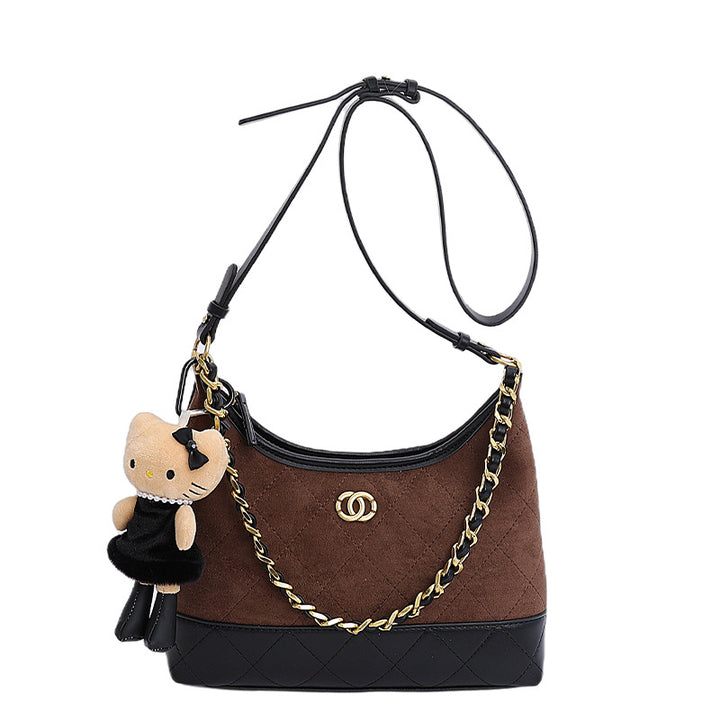 Damen Hobo Tasche mit Karomuster und verspieltem Anhänger Nord Taschen
