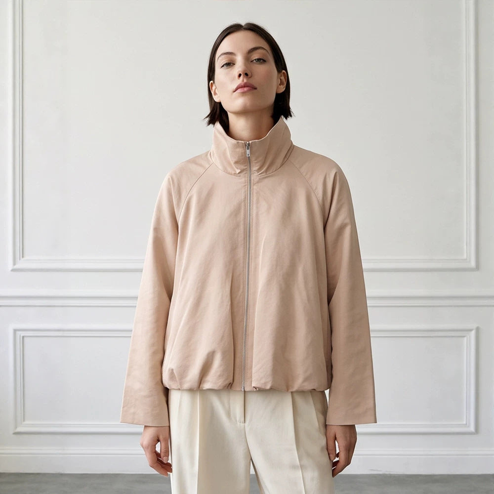 Damen leichte Übergangsjacke mit hohem Stehkragen, Raglanärmeln und balloniertem Saum Nord Taschen