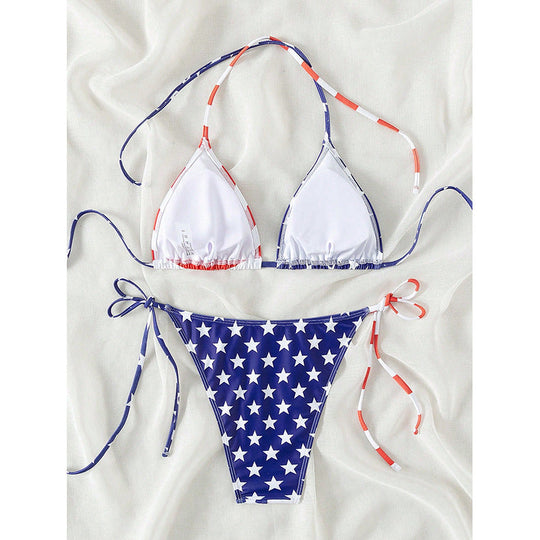 Damen Triangel-Bikini mit verstellbaren Schleifen und patriotischem Design