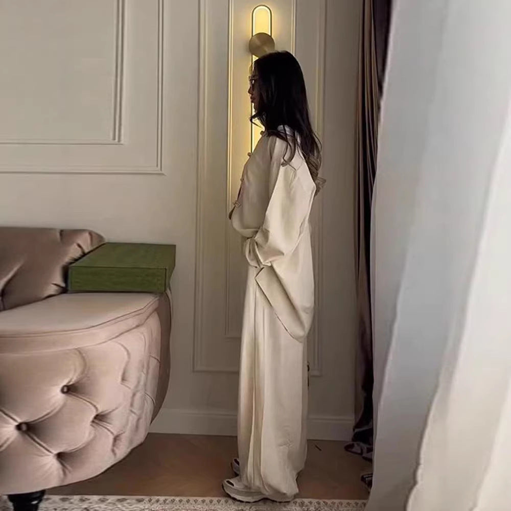 Damen Zweiteiliges Oversize Lounge‑Set mit Stehkragen und dekorativen Knotenverschlüssen Nord Taschen