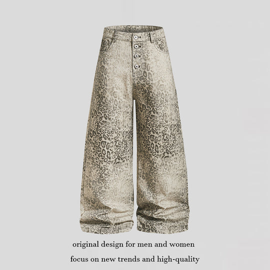 Damen Hochtaillierte Balloon-Jeans im Animalprint mit weitem Culotte‑Schnitt und Knopfleiste Nord Taschen