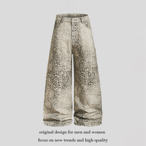 Damen Hochtaillierte Balloon-Jeans im Animalprint mit weitem Culotte‑Schnitt und Knopfleiste Nord Taschen