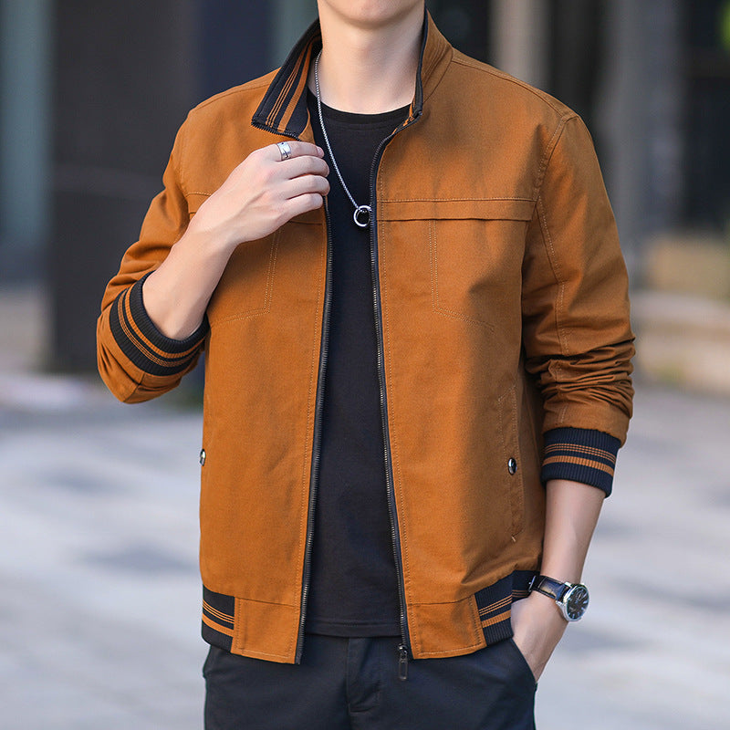 Herren moderner Canvas-Bomberjacke im Worker‑Stil mit gestreiften Rippbündchen und Reißverschluss Nord Taschen