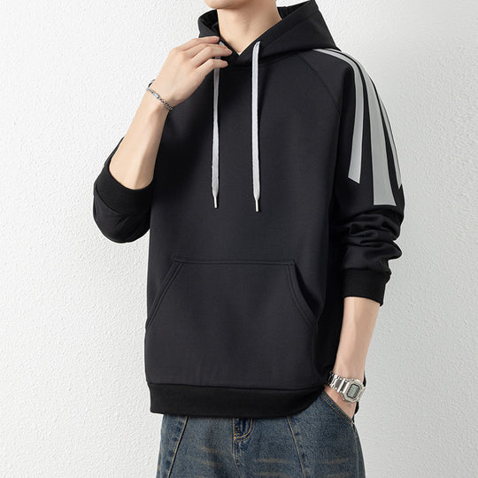 Herren Kapuzenpullover mit Raglanärmeln, Kängurutasche und Kontraststreifen Nord Taschen